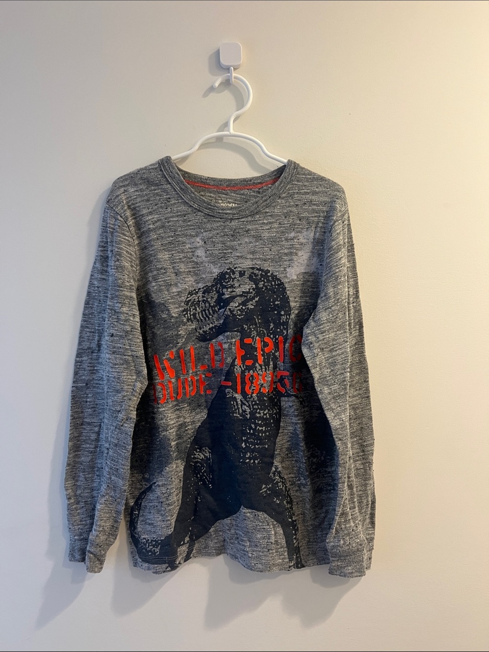 OshKosh B'gosh Gray Long Sleeve Tee with Dinosaur Graphic and Red Accent